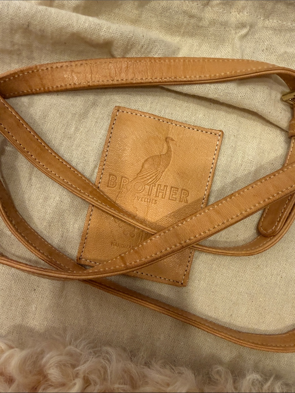 Brother Vellies Shearling Satchel Bag In Light Beige With Tan Trim — image 6 of 8
